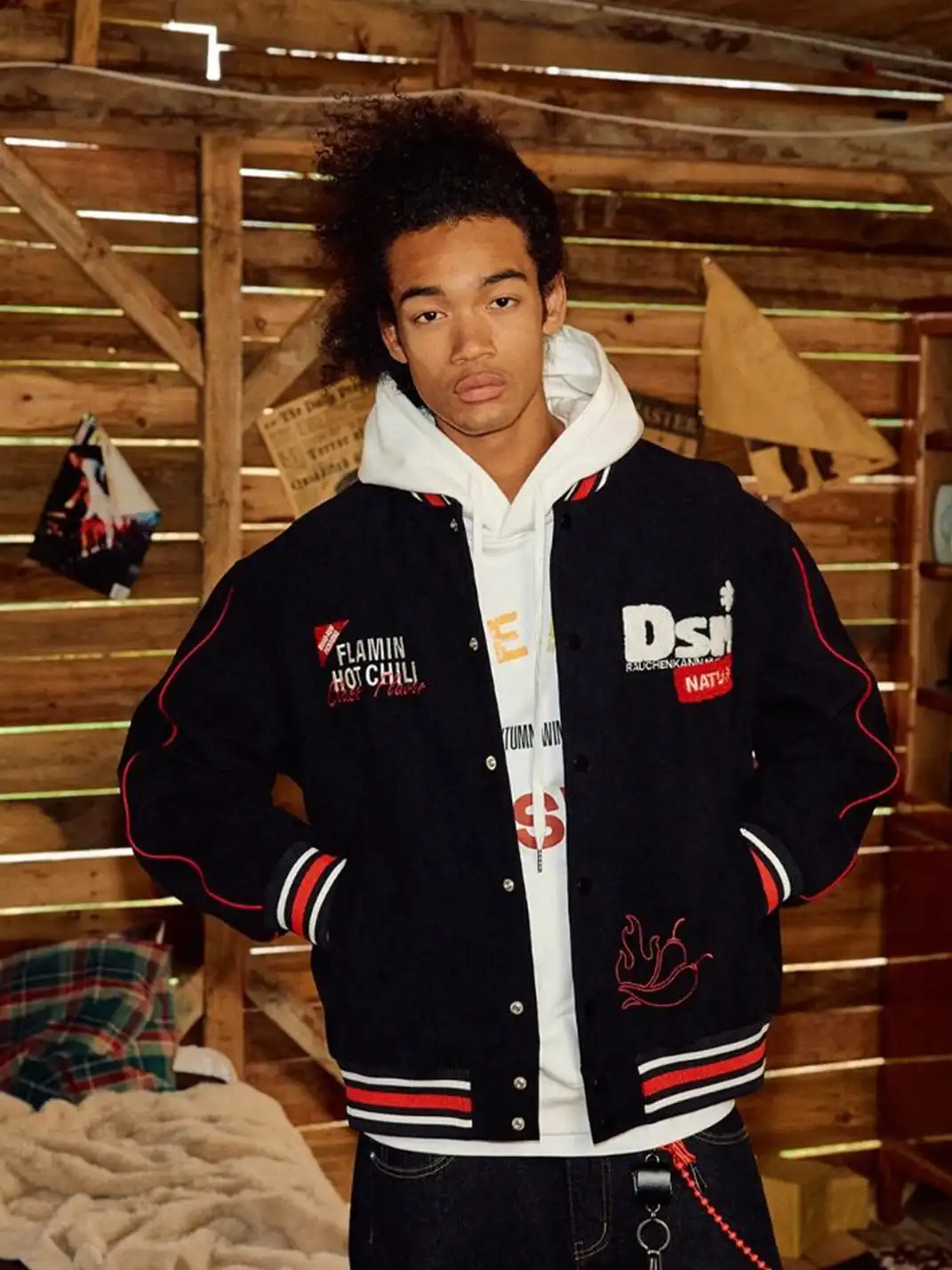 DONSMOKE | Wavy Textured Corduroy Baseball Jacket