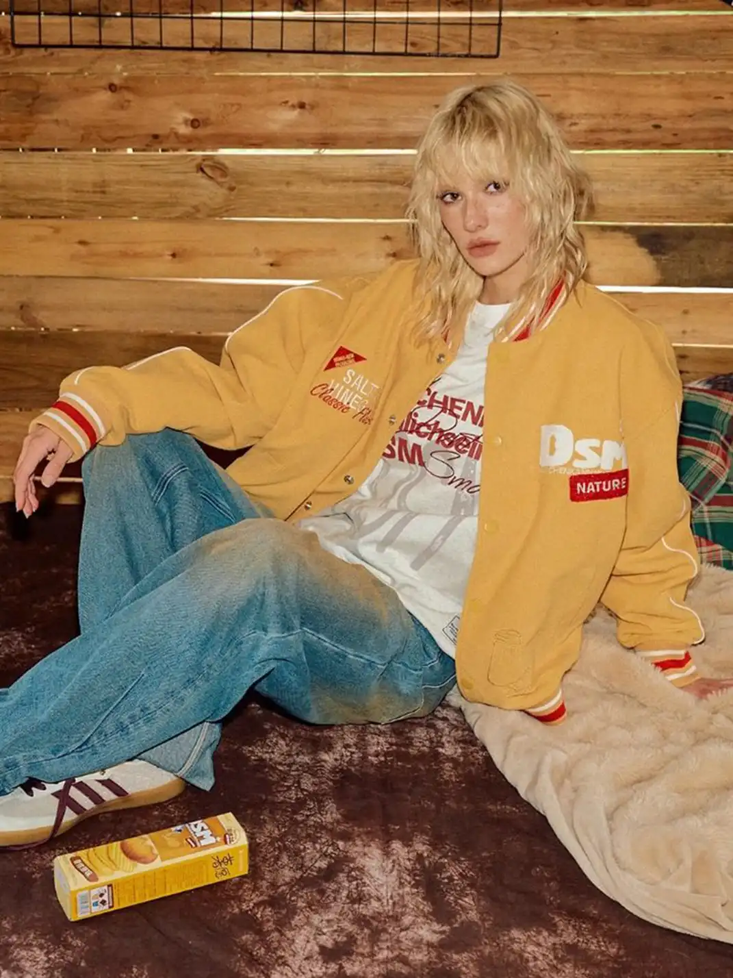 DONSMOKE | Wavy Textured Corduroy Baseball Jacket