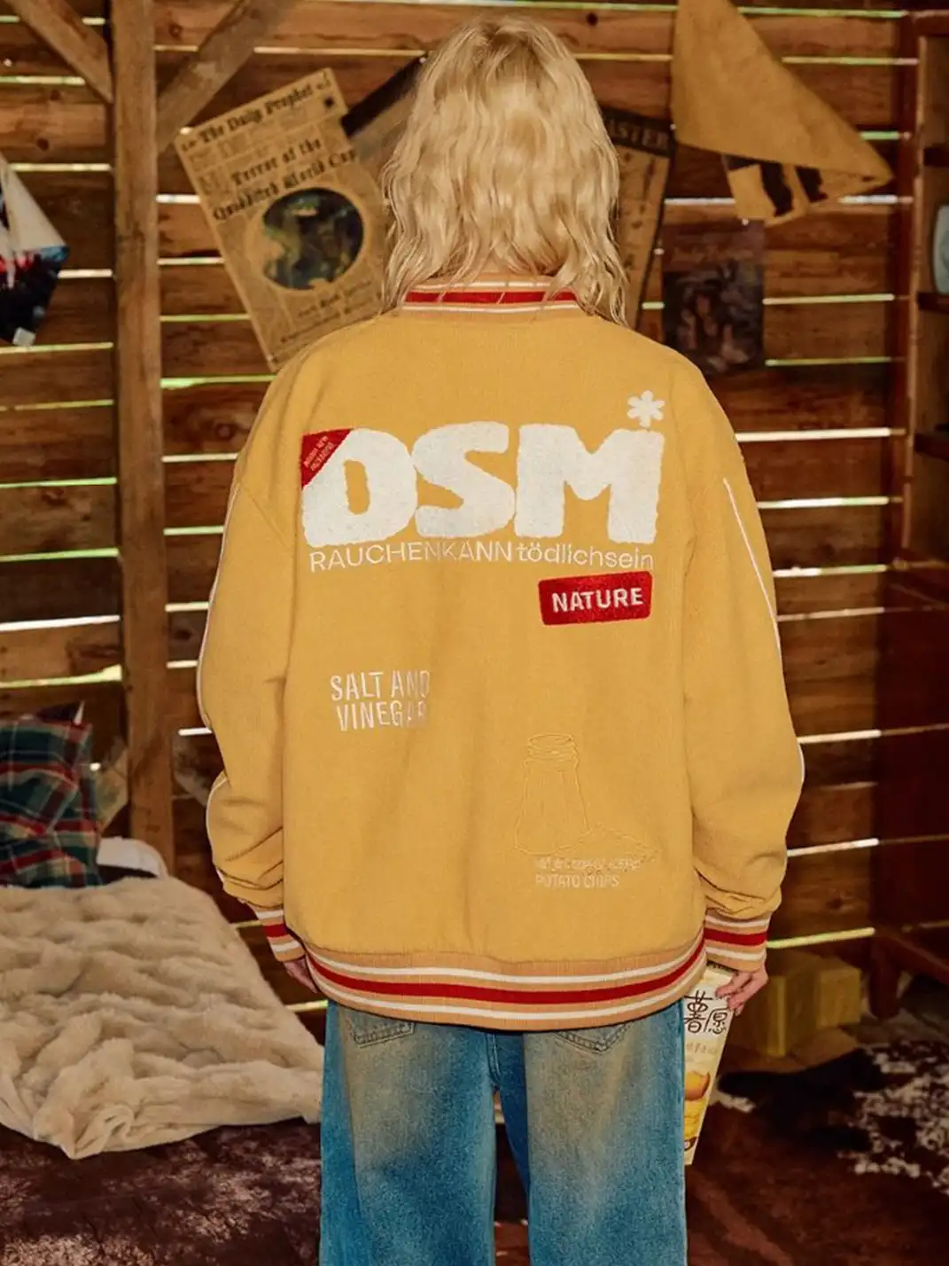 DONSMOKE | Wavy Textured Corduroy Baseball Jacket
