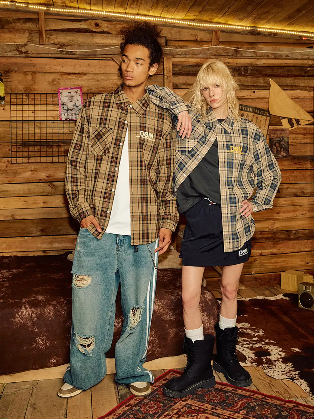 DONSMOKE | Color-Blocked Plaid Shirt