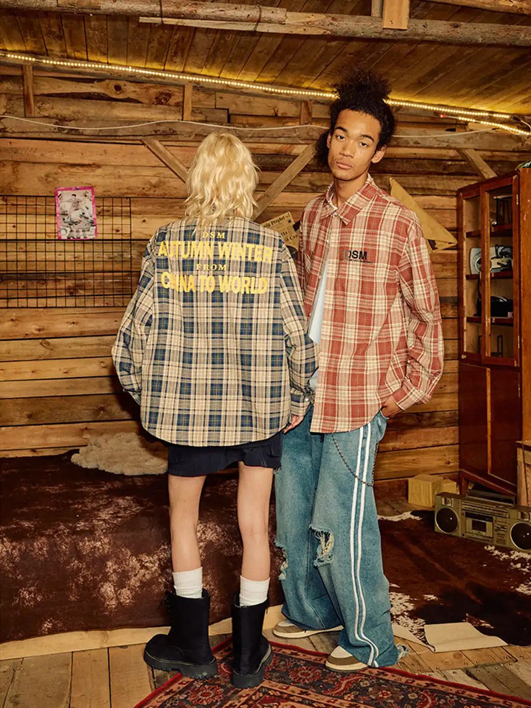 DONSMOKE | Color-Blocked Plaid Shirt