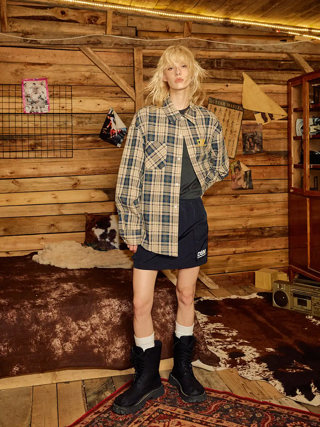 DONSMOKE | Color-Blocked Plaid Shirt