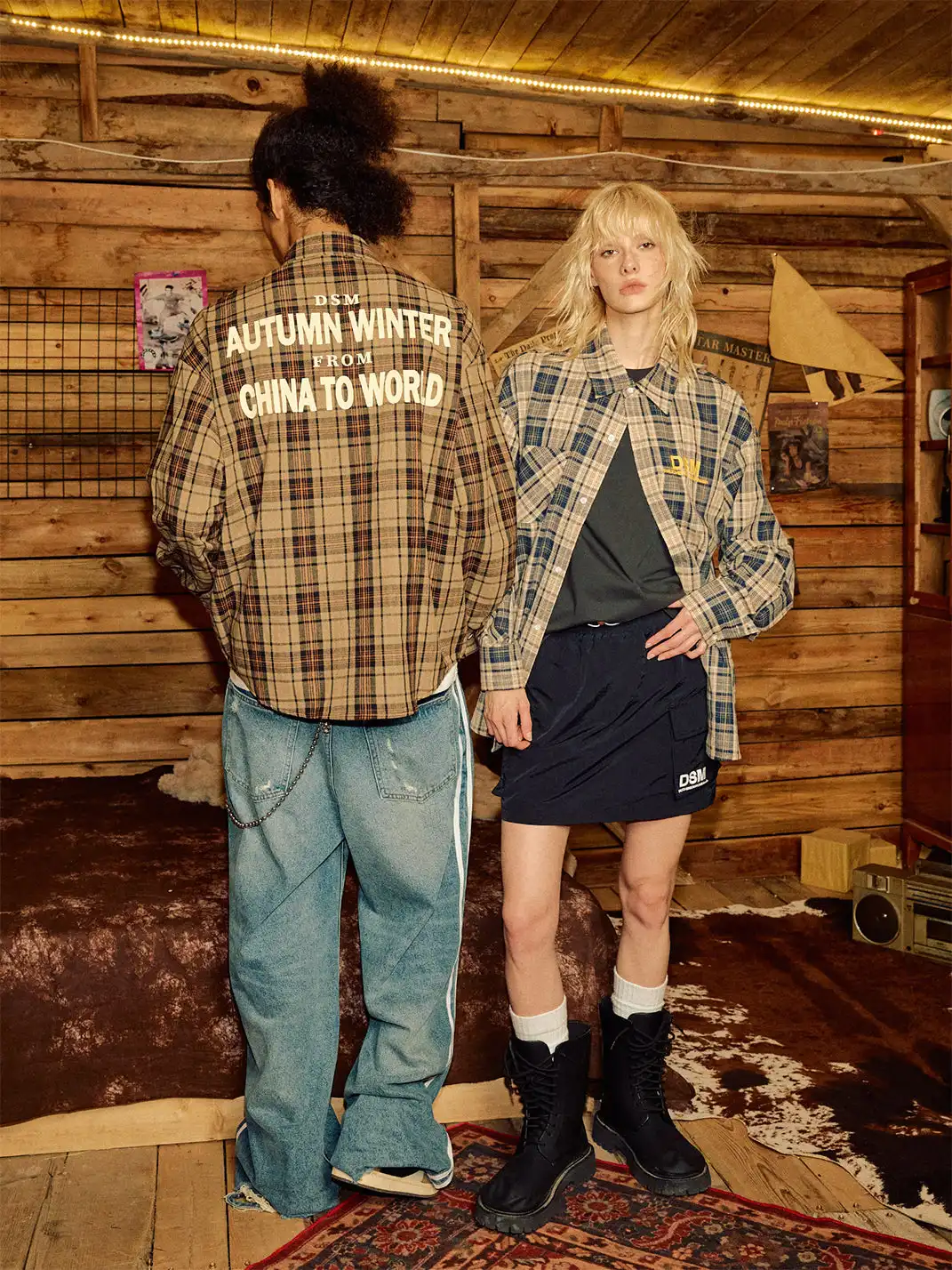 DONSMOKE | Color-Blocked Plaid Shirt