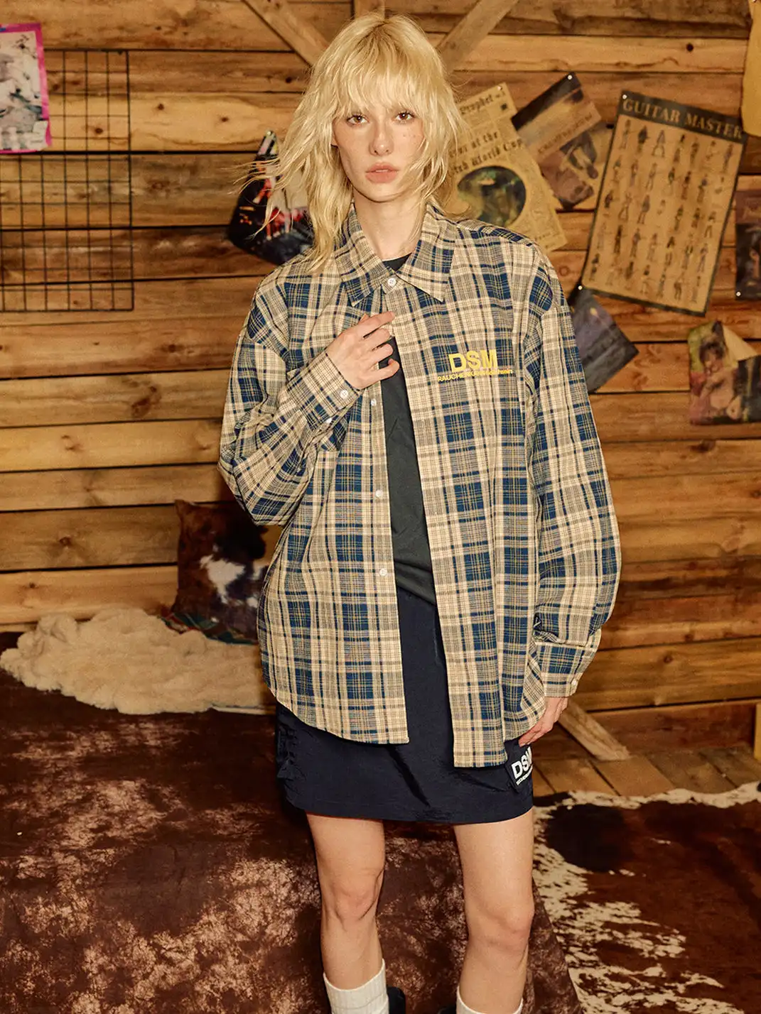 DONSMOKE | Color-Blocked Plaid Shirt