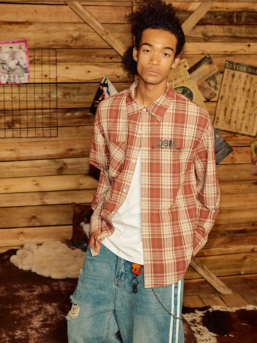 DONSMOKE | Color-Blocked Plaid Shirt