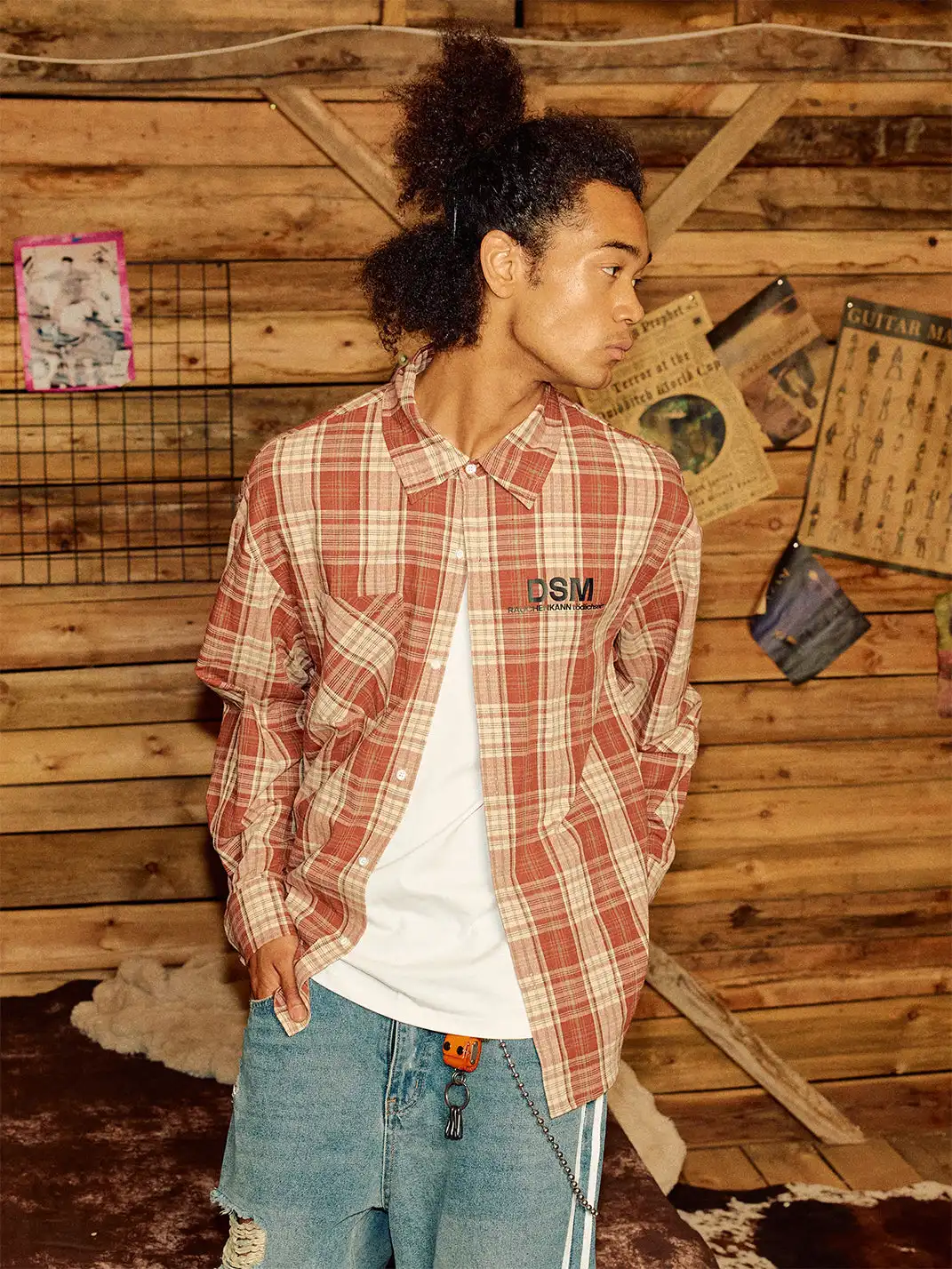 DONSMOKE | Color-Blocked Plaid Shirt