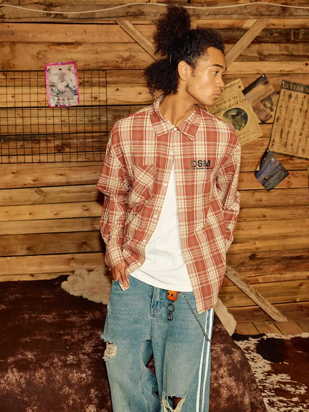 DONSMOKE | Color-Blocked Plaid Shirt