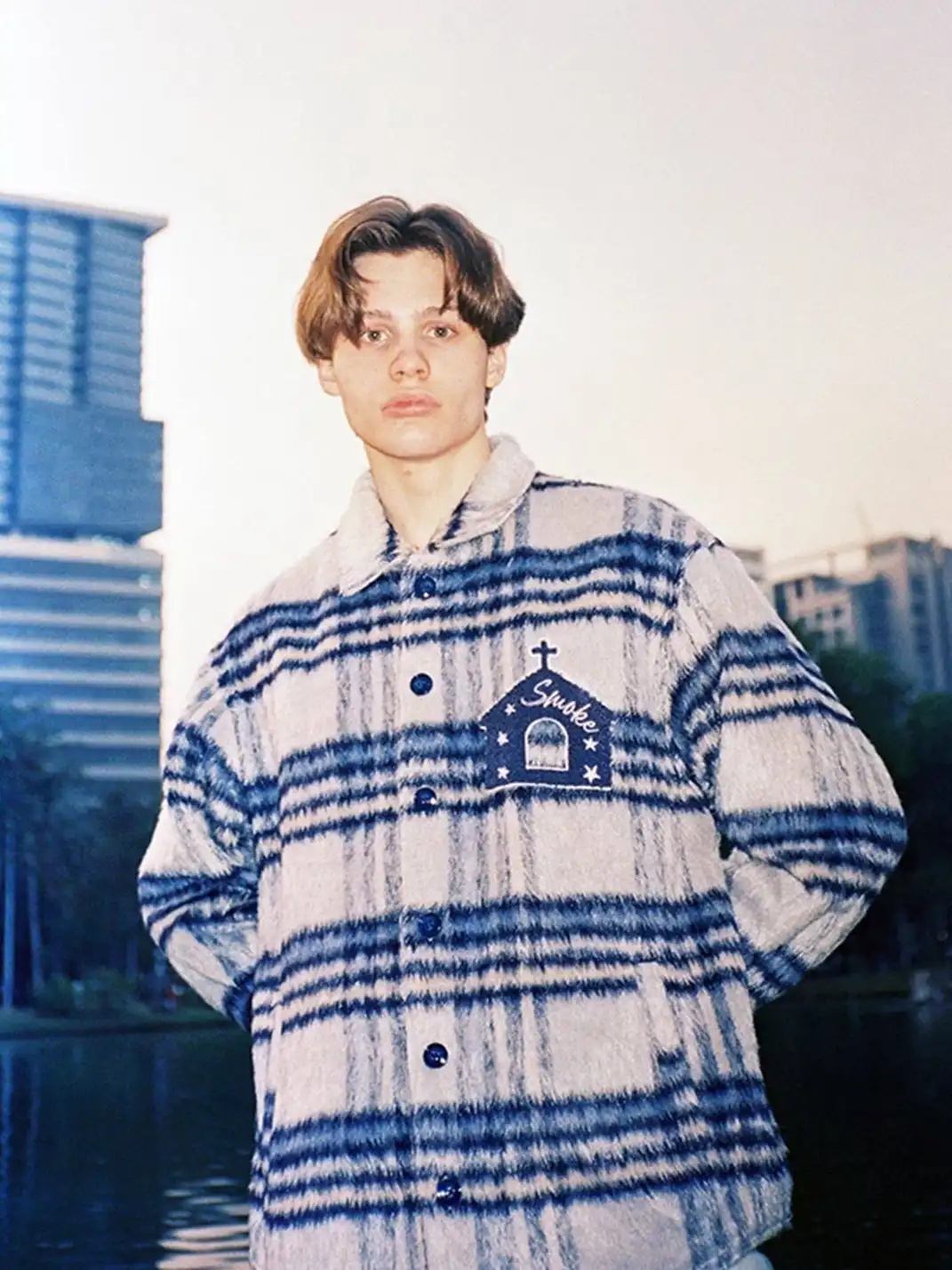 DONSMOKE | Wool Plaid Terry Cloth Coat