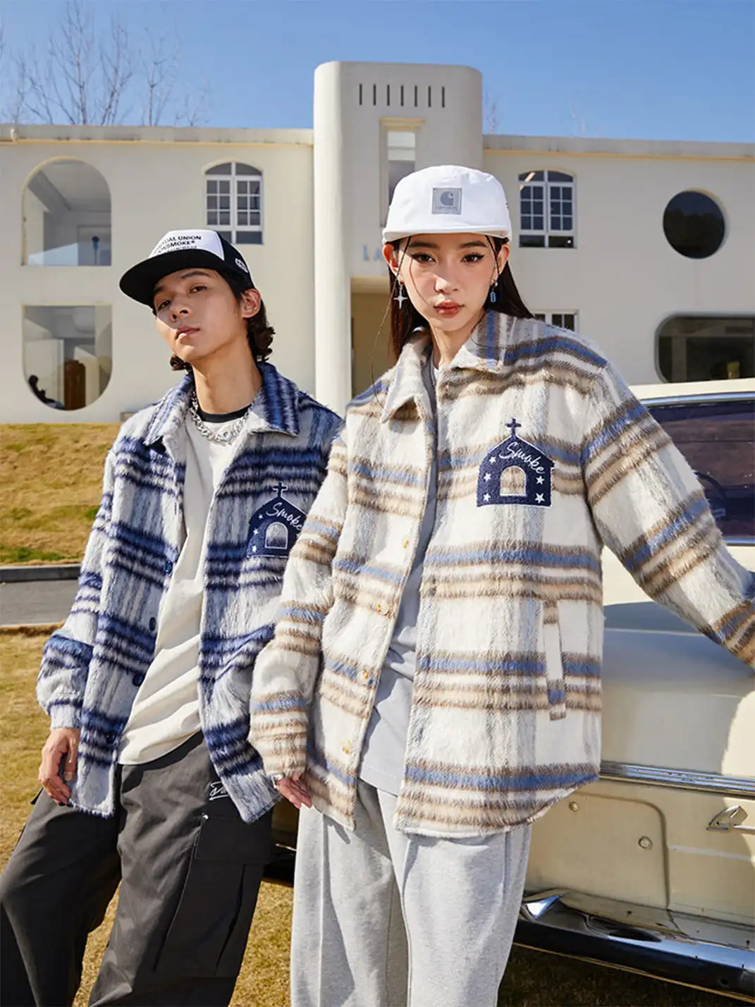 DONSMOKE | Wool Plaid Terry Cloth Coat