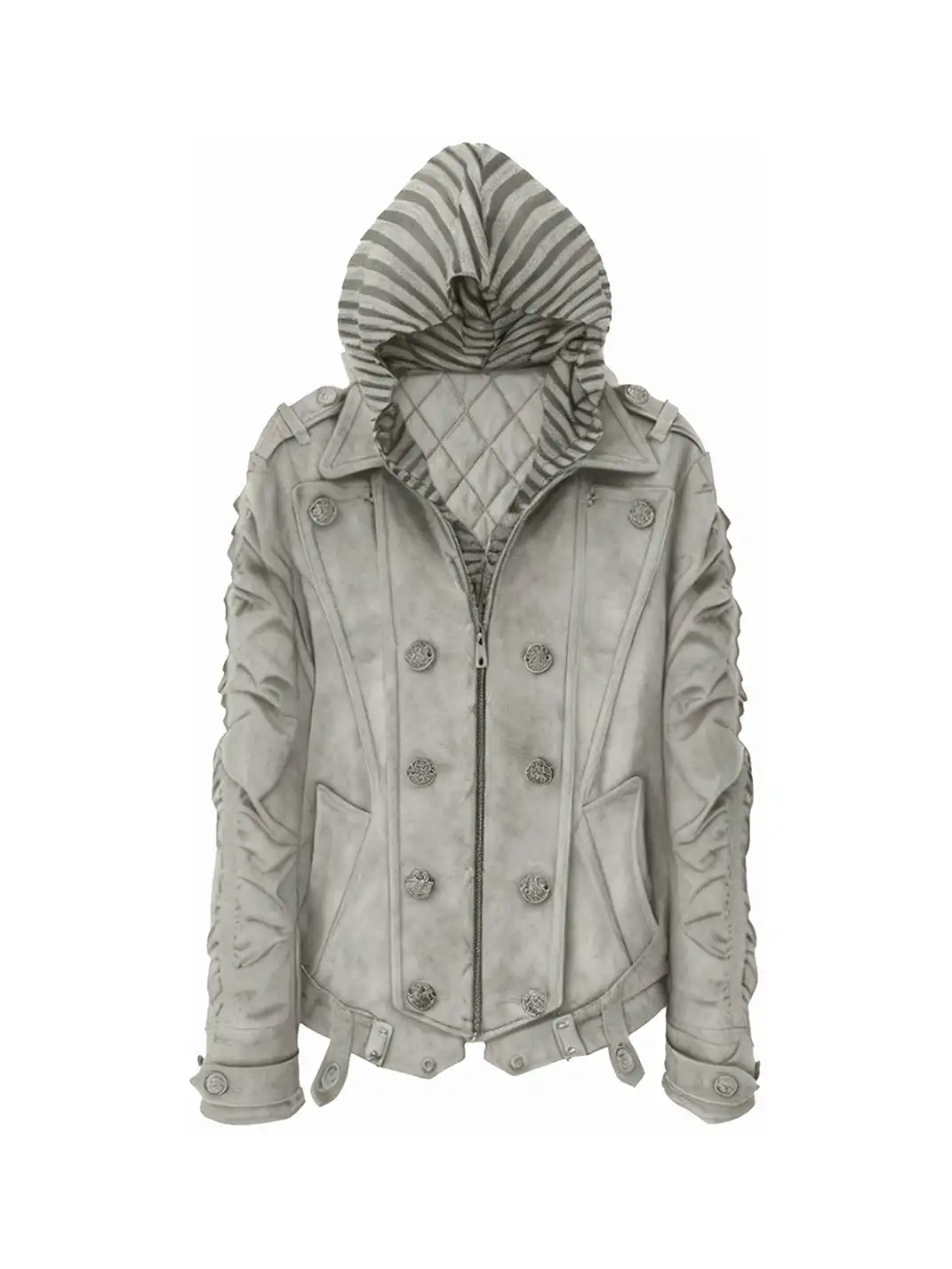 PAIKI | "Silent Shadow" Detachable Fur Collar Canvas Double-Breasted Jacket