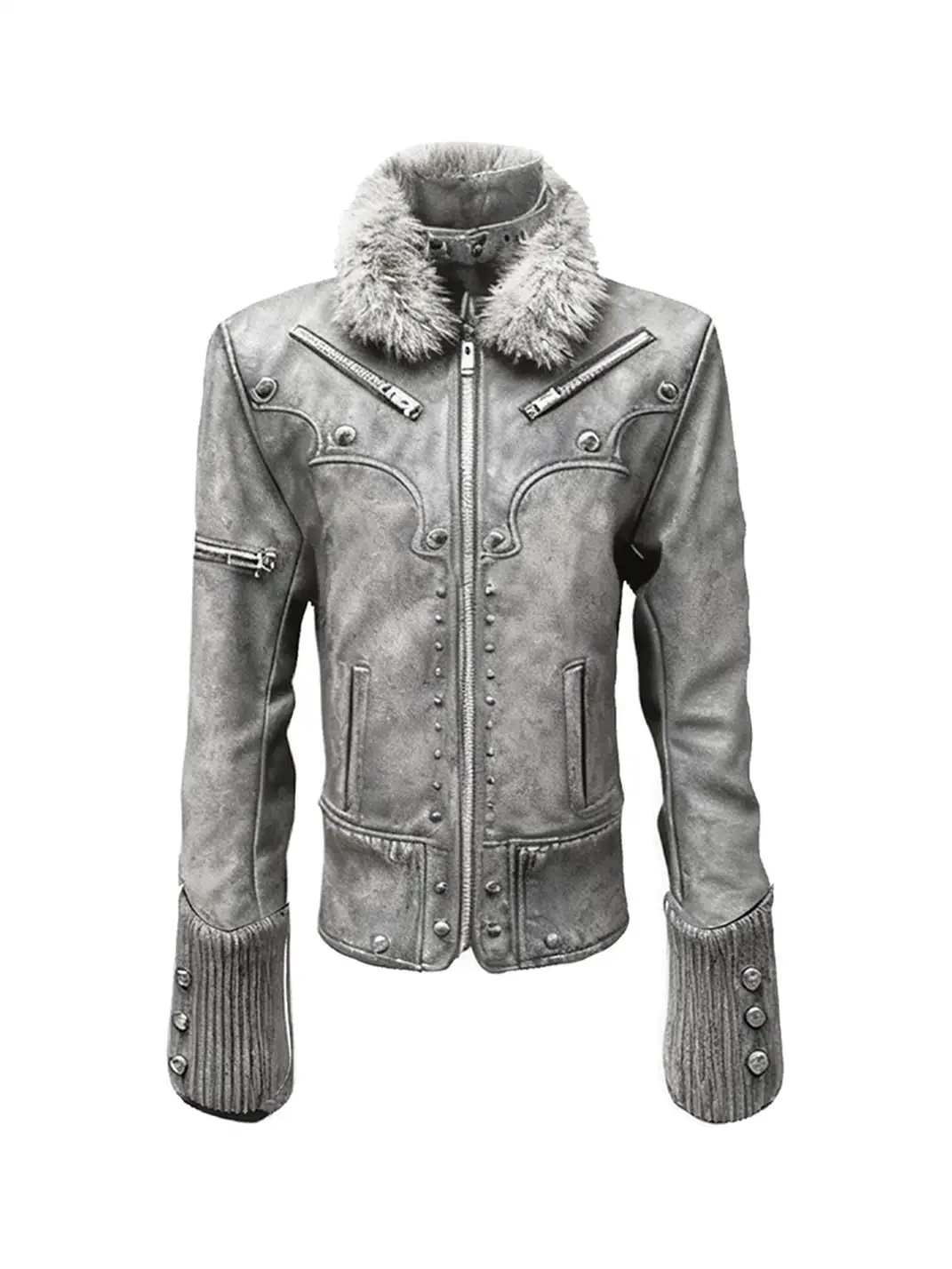 PAIKI | Pearl-Washed Leather Jacket with Fur Collar