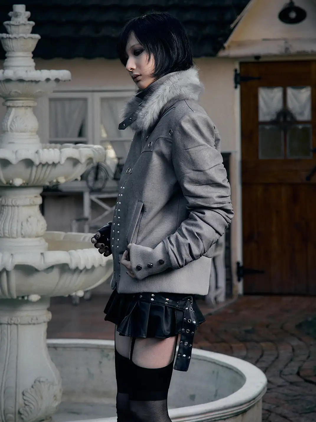 PAIKI | Pearl-Washed Leather Jacket with Fur Collar