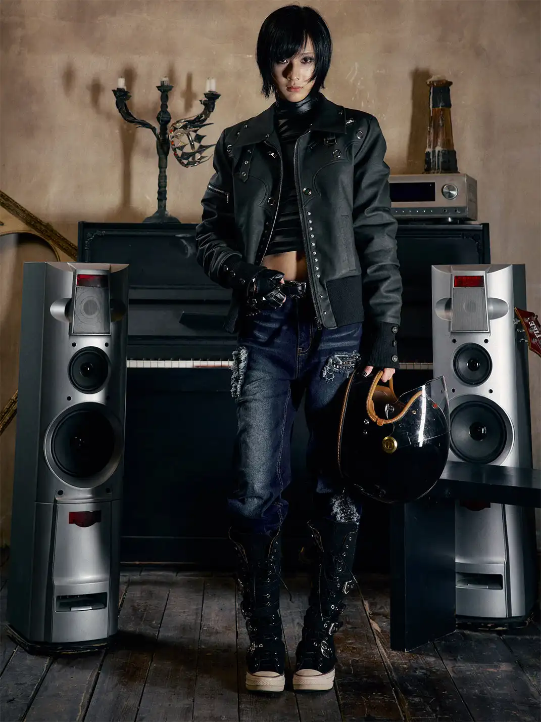 PAIKI | Pearl-Washed Leather Jacket with Fur Collar