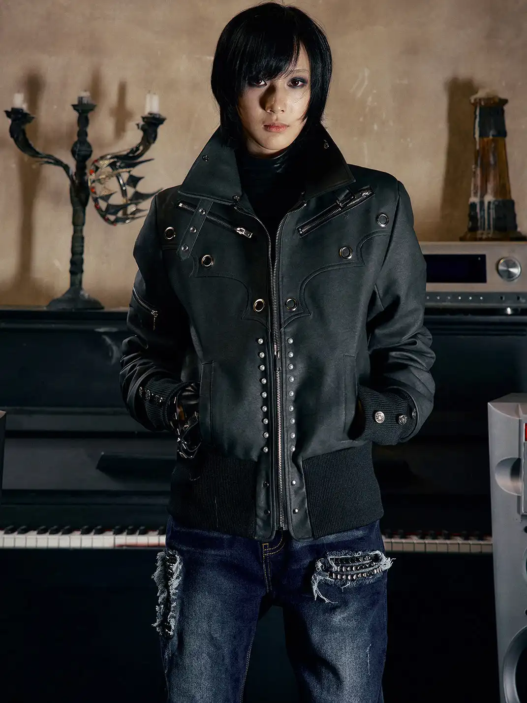 PAIKI | Pearl-Washed Leather Jacket with Fur Collar