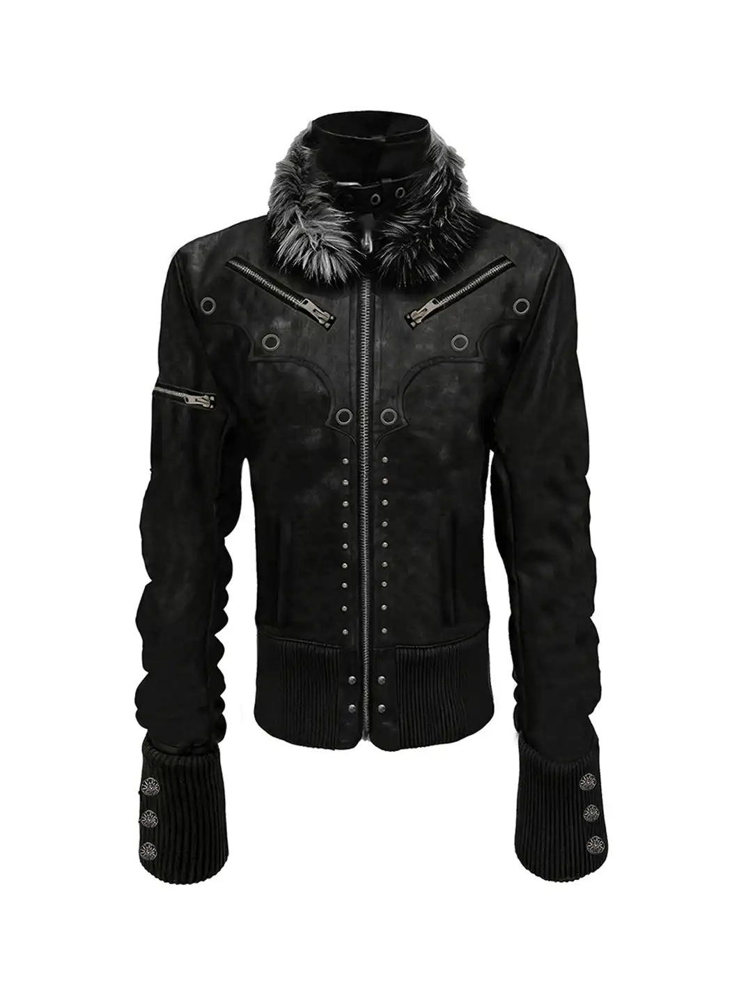PAIKI | Pearl-Washed Leather Jacket with Fur Collar