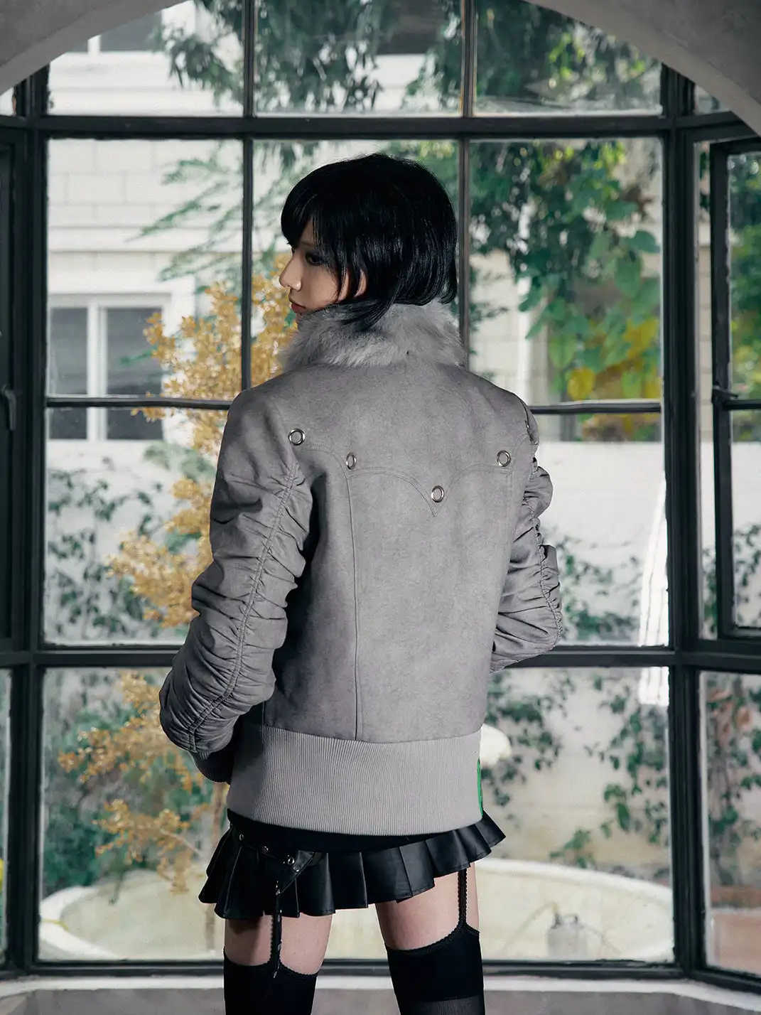 PAIKI | Pearl-Washed Leather Jacket with Fur Collar