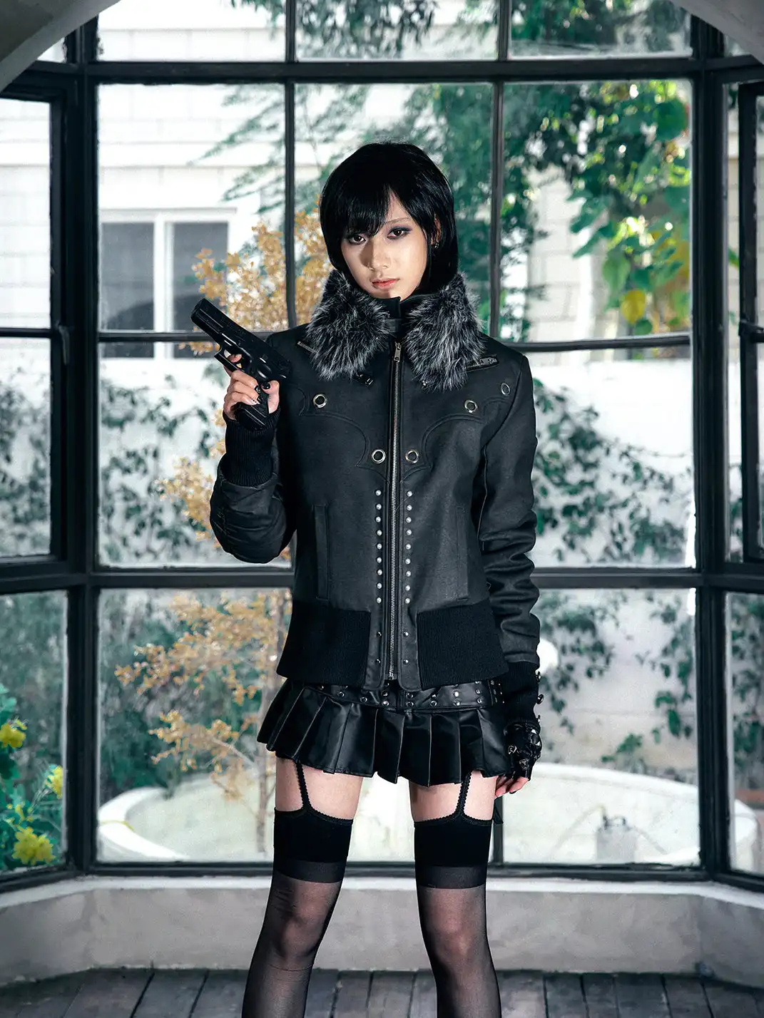 PAIKI | Pearl-Washed Leather Jacket with Fur Collar
