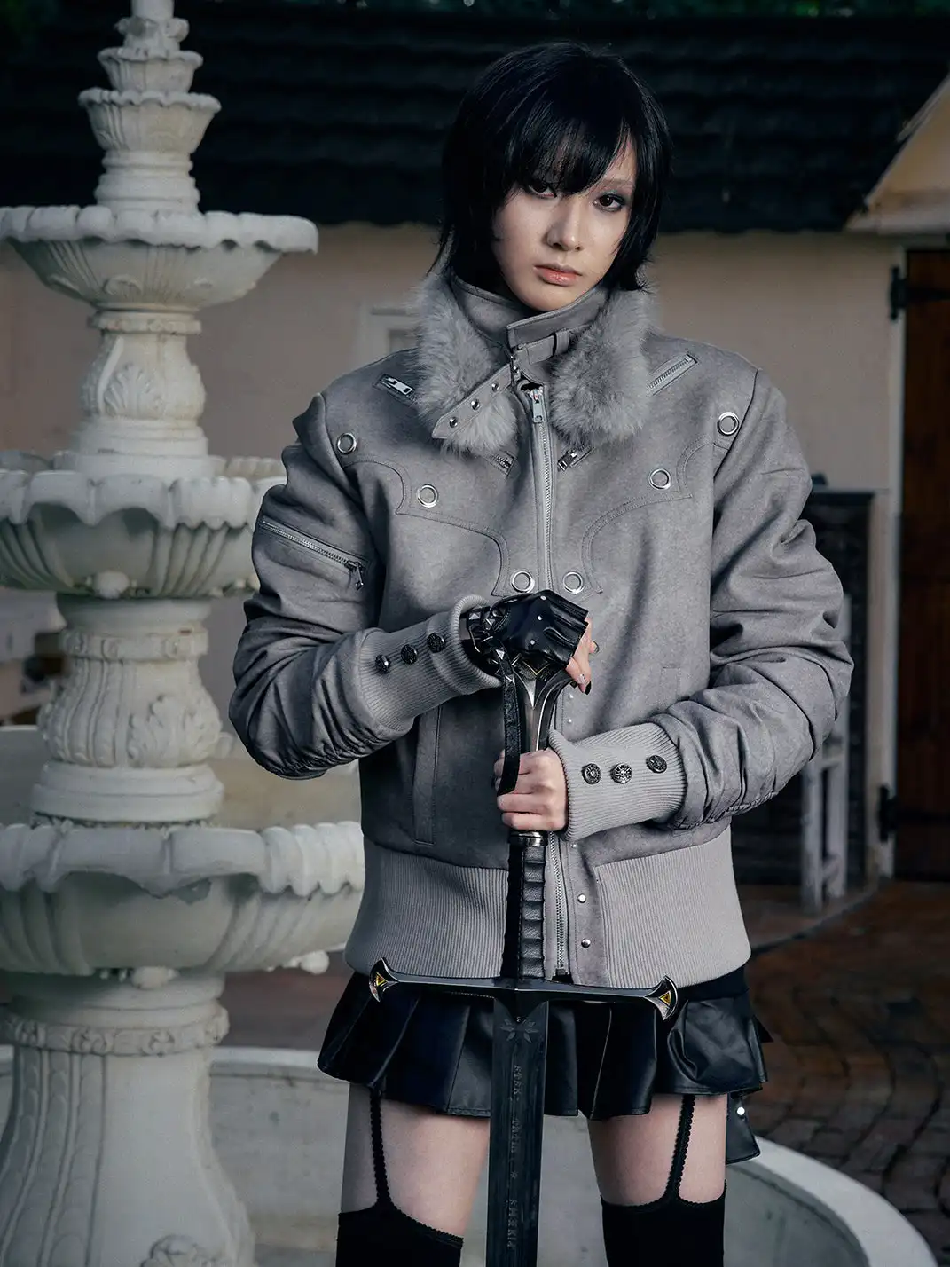 PAIKI | Pearl-Washed Leather Jacket with Fur Collar
