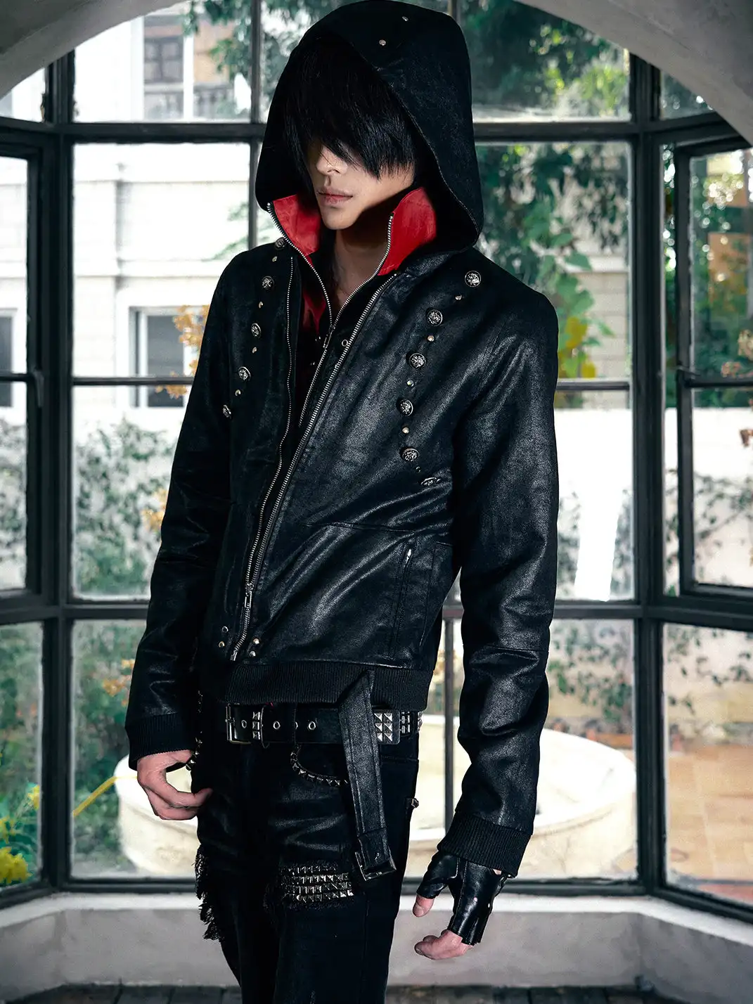 PAIKI | Patchwork Hooded Leather Jacket