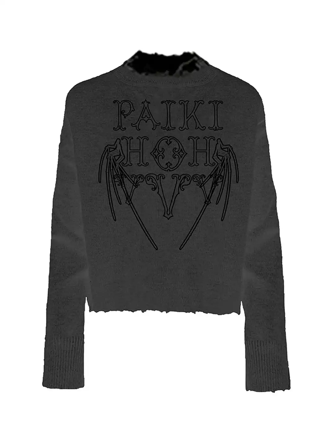 PAIKI | Wing-Shaped Fiery Pattern Distressed Crew Neck Sweater
