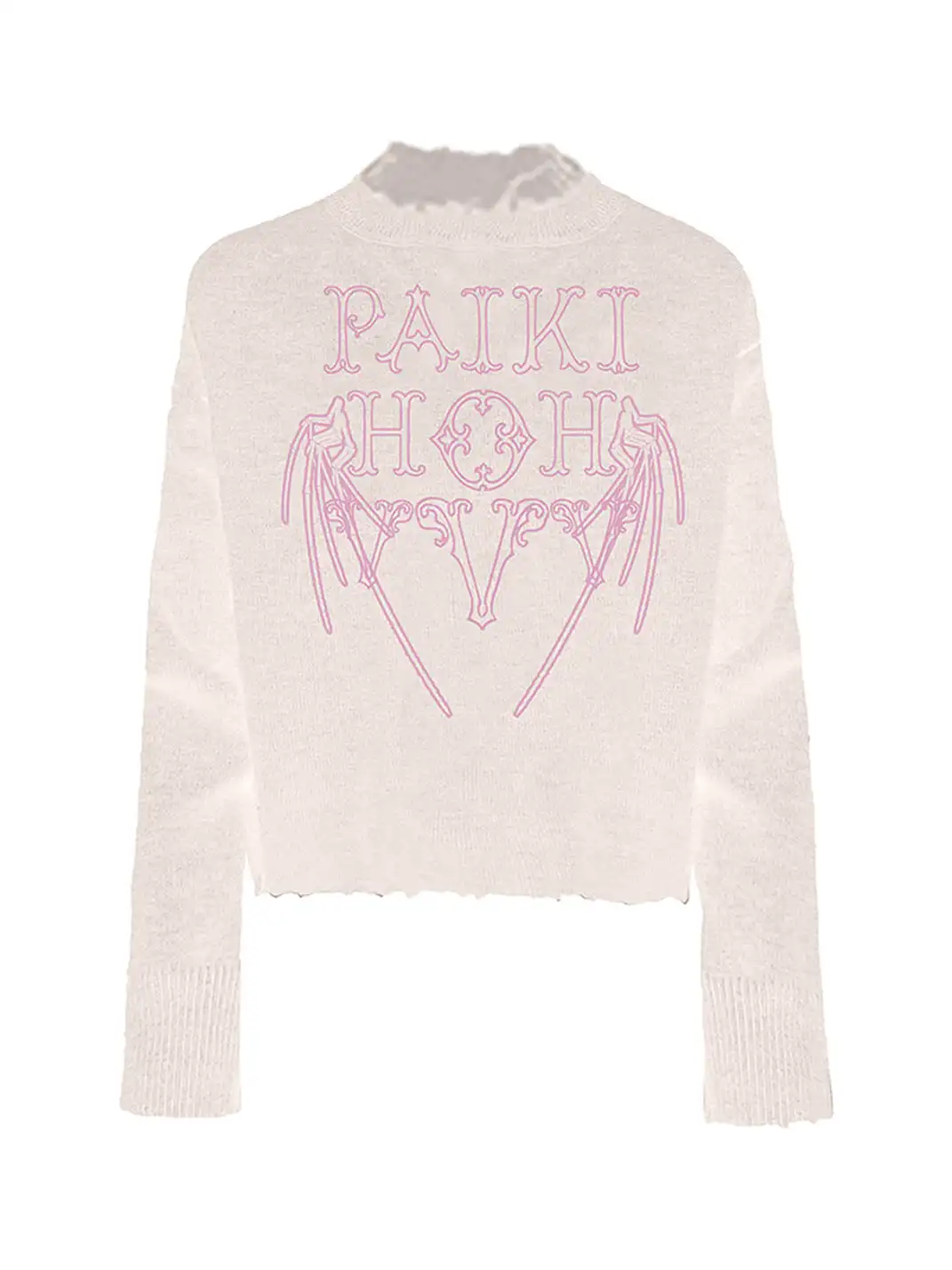PAIKI | Wing-Shaped Fiery Pattern Distressed Crew Neck Sweater