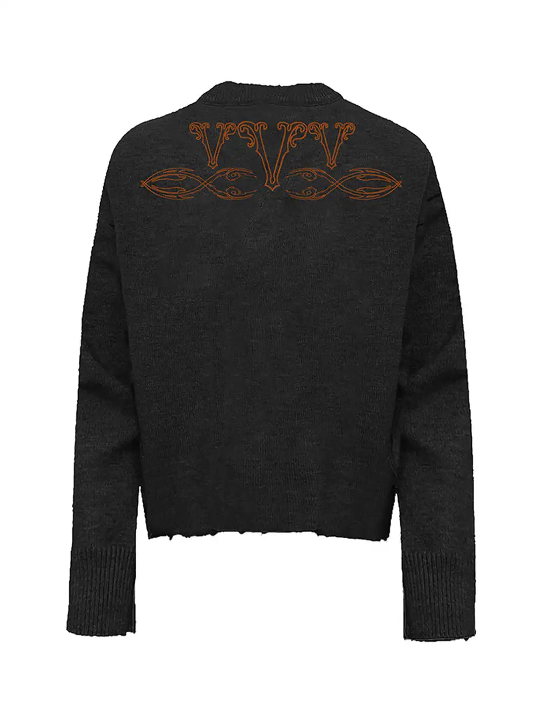 PAIKI | Wing-Shaped Fiery Pattern Distressed Crew Neck Sweater