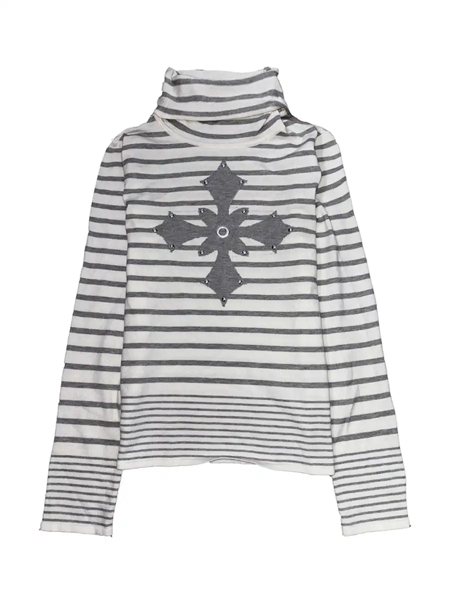 PAIKI | Cross-studded Striped Turtleneck Sweater - 4
