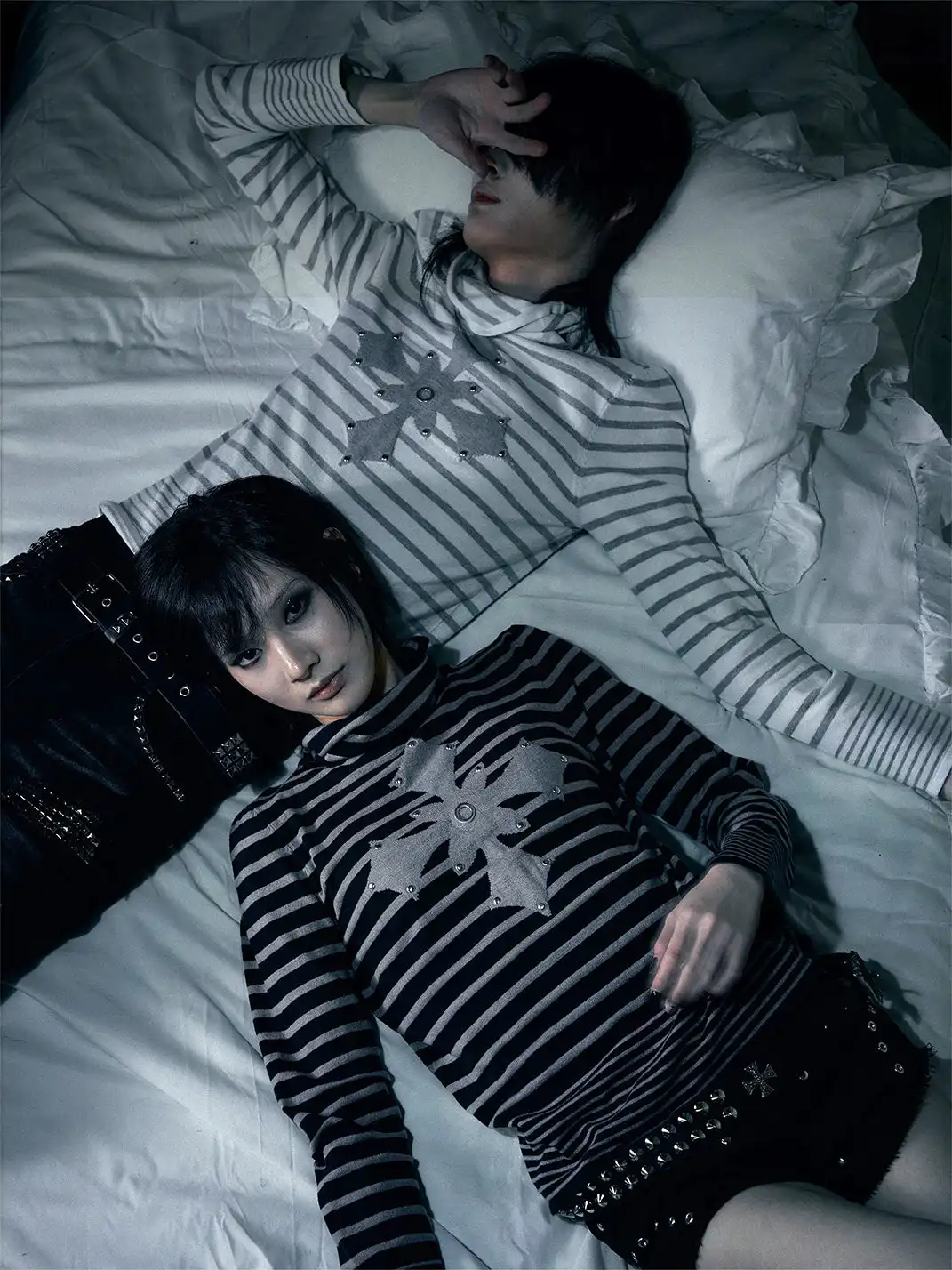 PAIKI | Cross-studded Striped Turtleneck Sweater