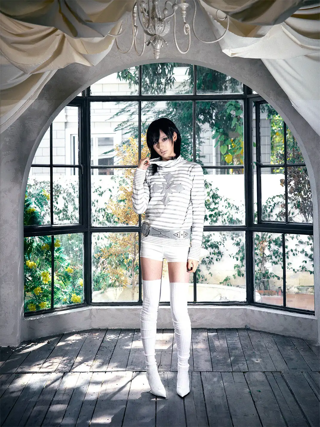 PAIKI | Cross-studded Striped Turtleneck Sweater