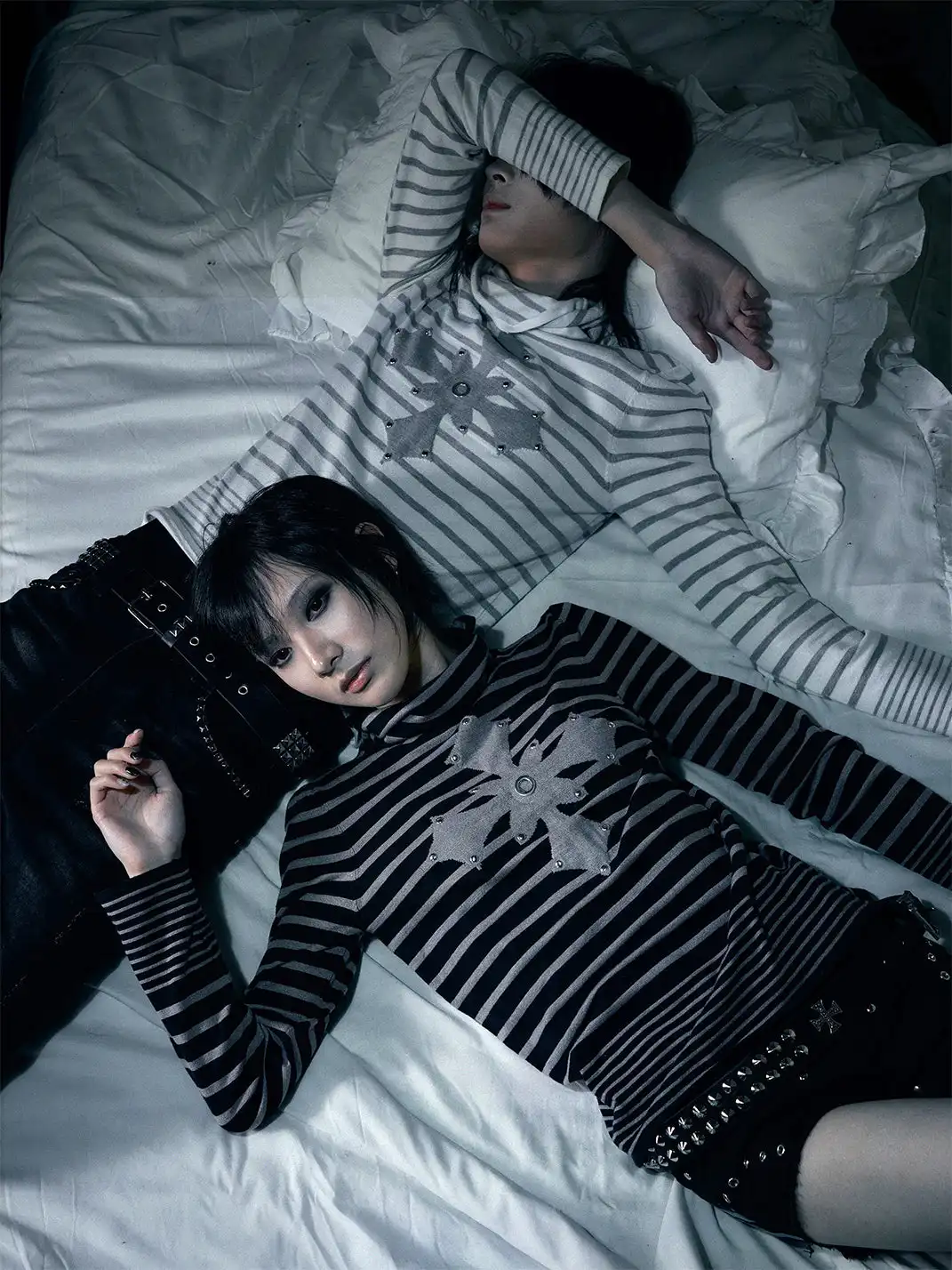 PAIKI | Cross-studded Striped Turtleneck Sweater