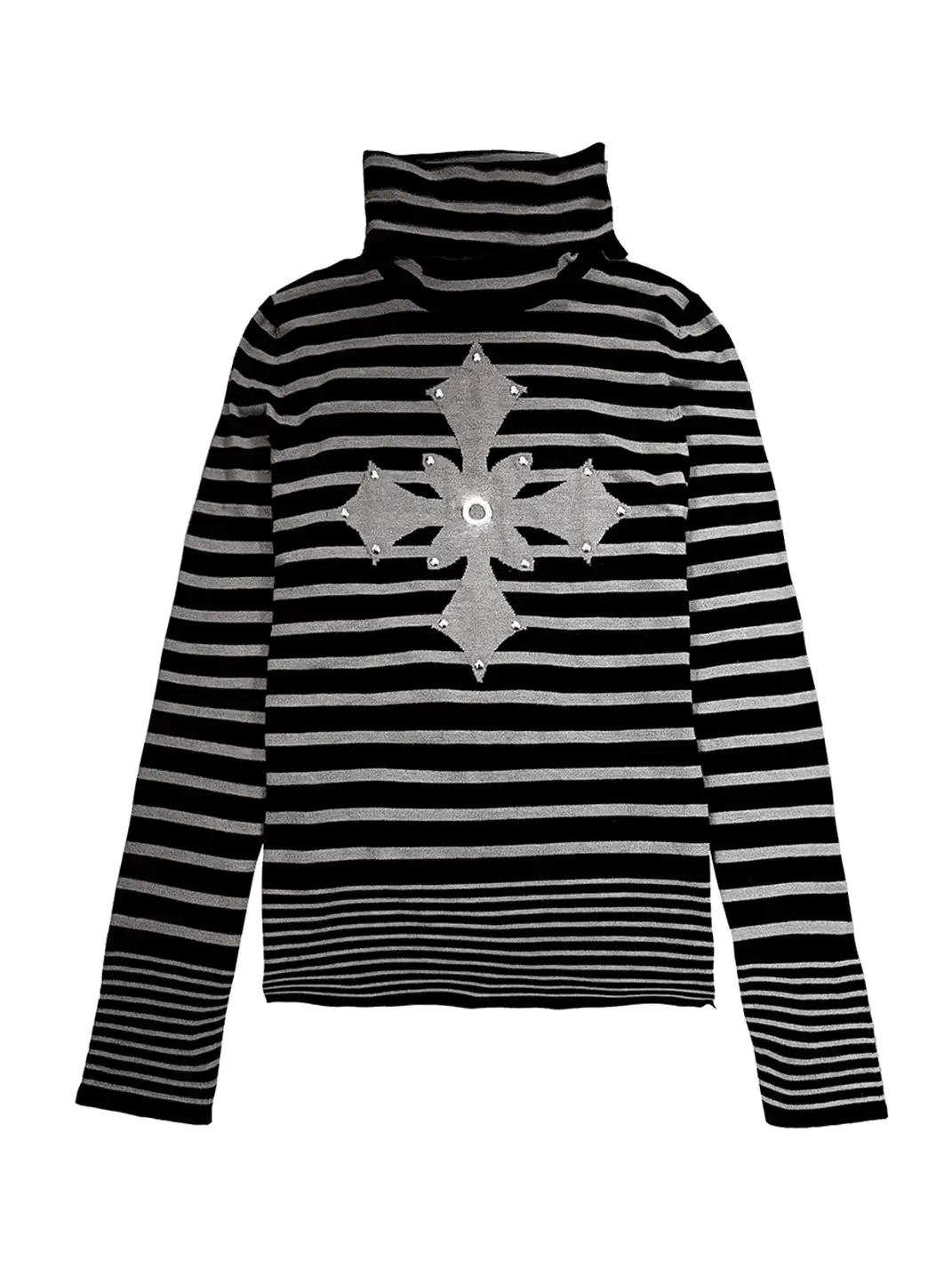PAIKI | Cross-studded Striped Turtleneck Sweater