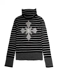 PAIKI | Cross-studded Striped Turtleneck Sweater