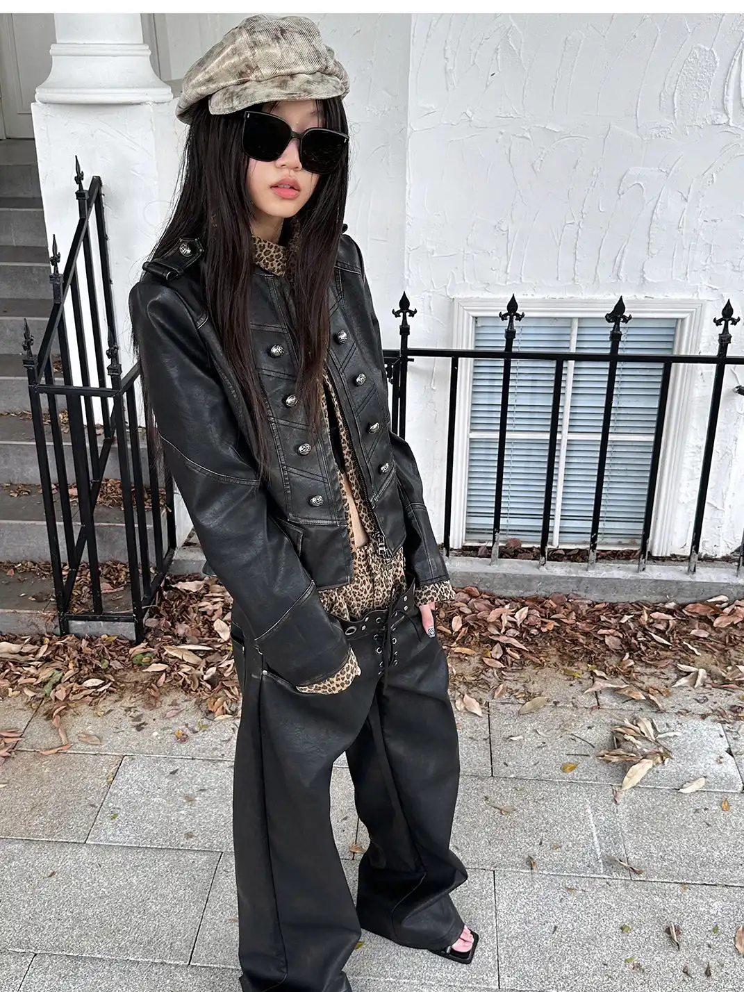 FULLTIDE | Patchwork Leopard Print Leather Jacket
