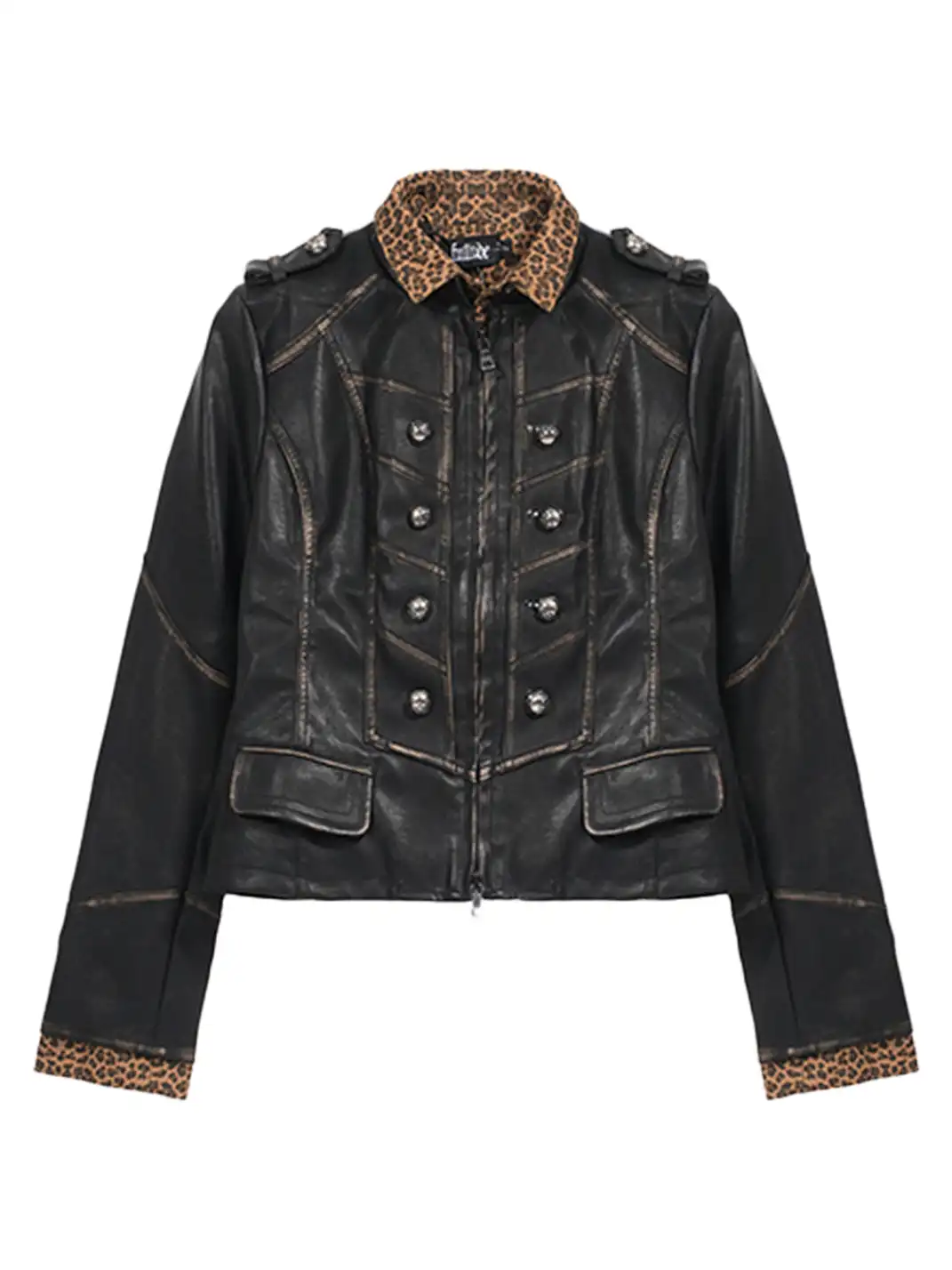 FULLTIDE | Patchwork Leopard Print Leather Jacket