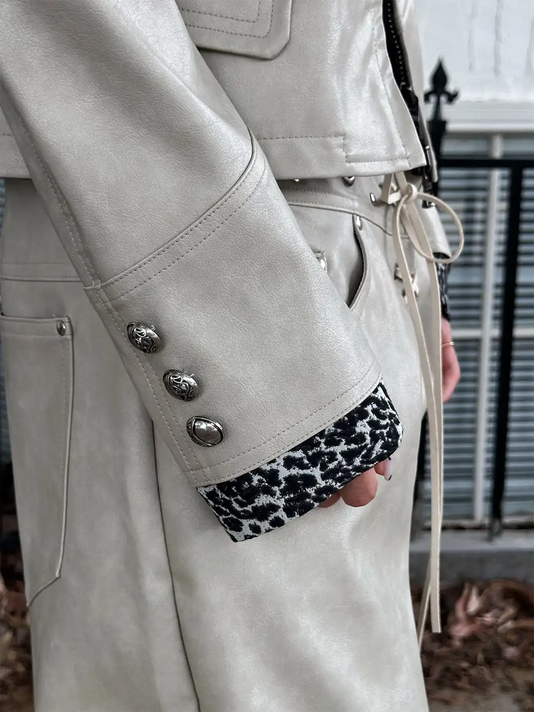 FULLTIDE | Patchwork Leopard Print Leather Jacket