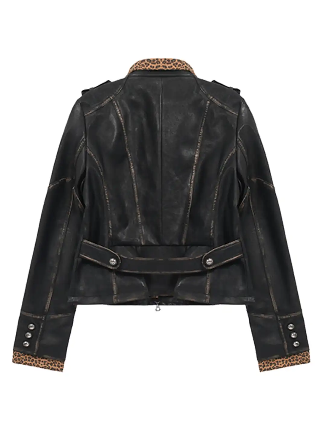 FULLTIDE | Patchwork Leopard Print Leather Jacket