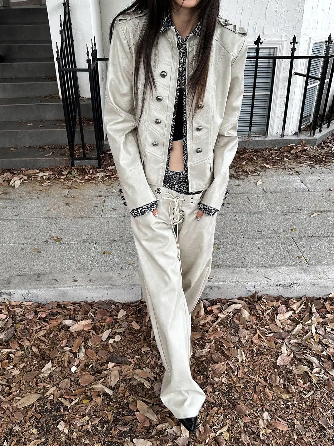 FULLTIDE | Patchwork Leopard Print Leather Jacket
