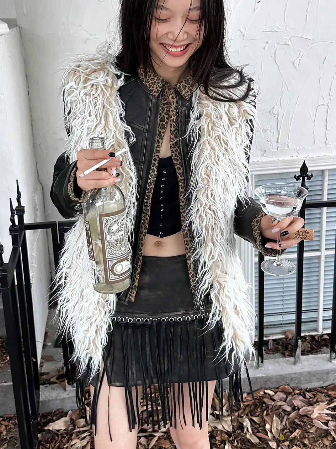 FULLTIDE | Patchwork Leopard Print Leather Jacket