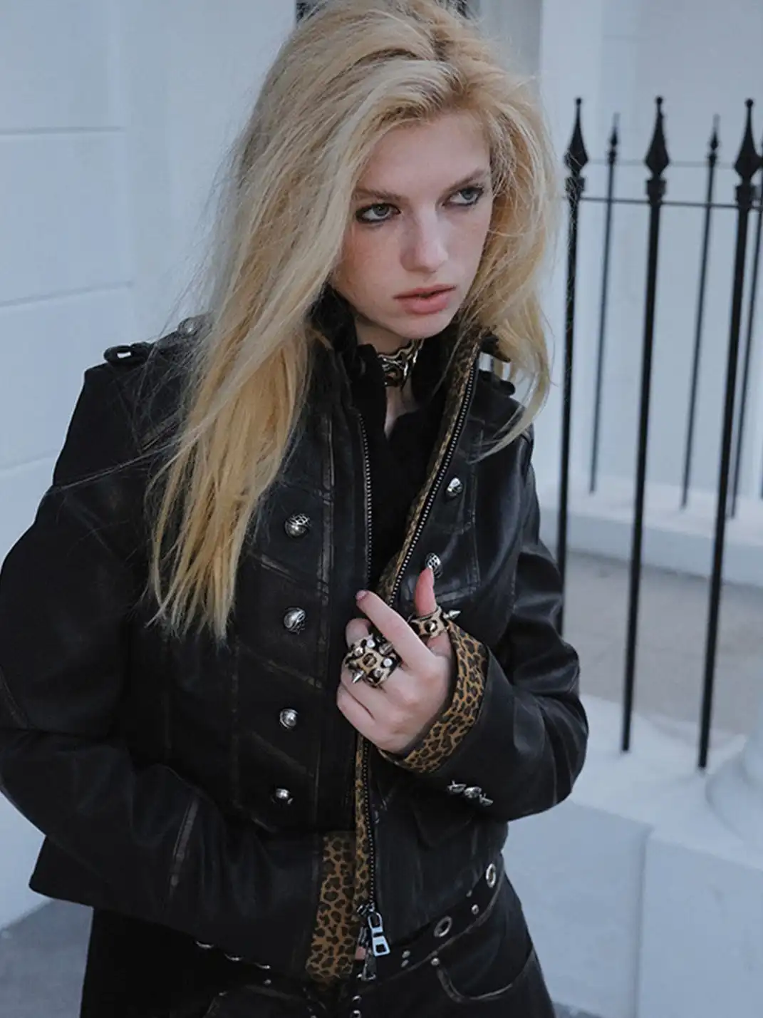 FULLTIDE | Patchwork Leopard Print Leather Jacket