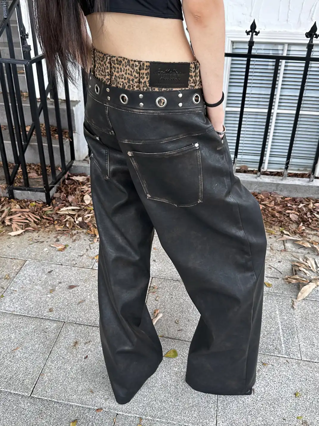 FULLTIDE | Leopard Print Leather Wide-Leg Pants