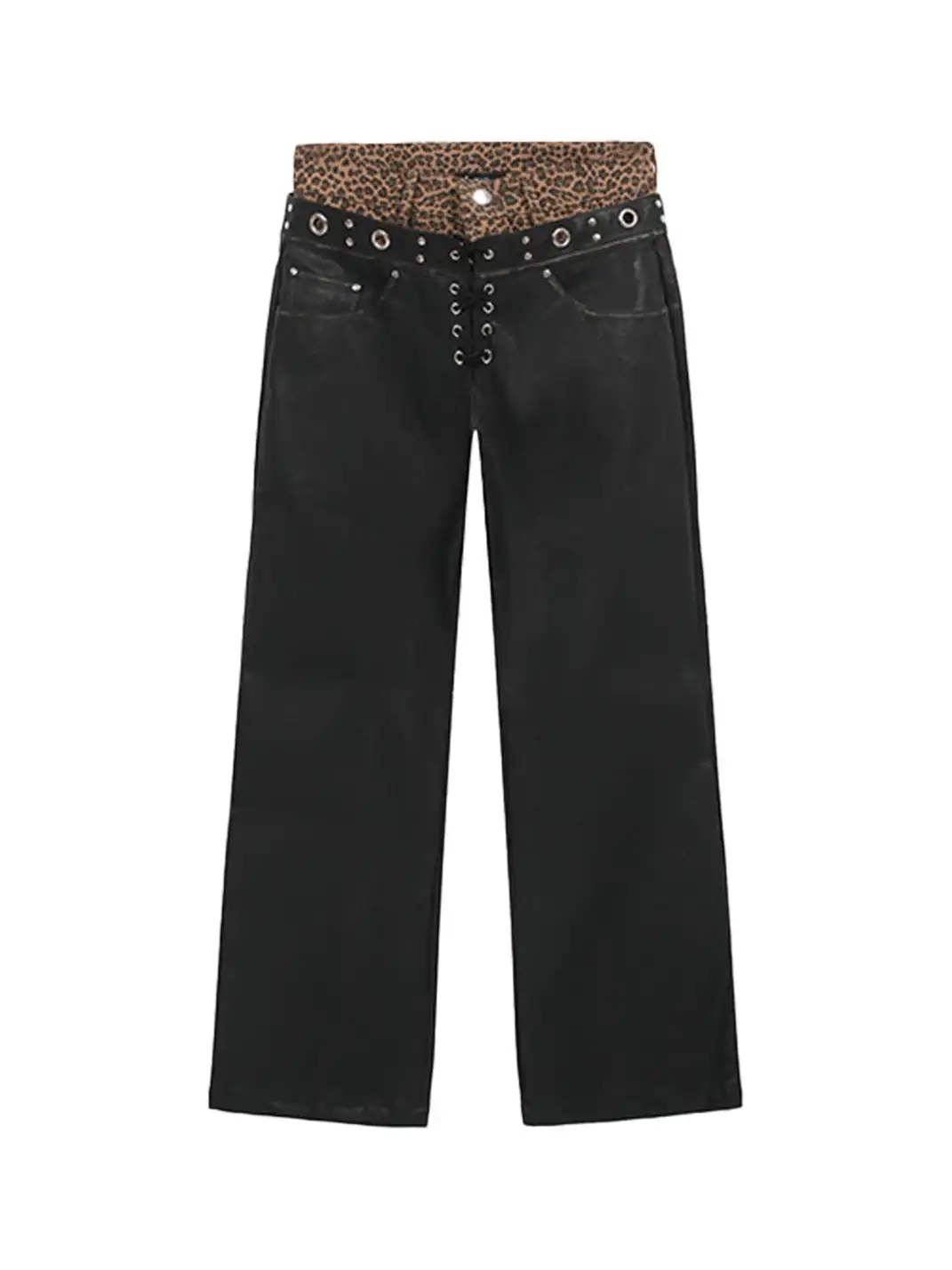 FULLTIDE | Leopard Print Leather Wide-Leg Pants