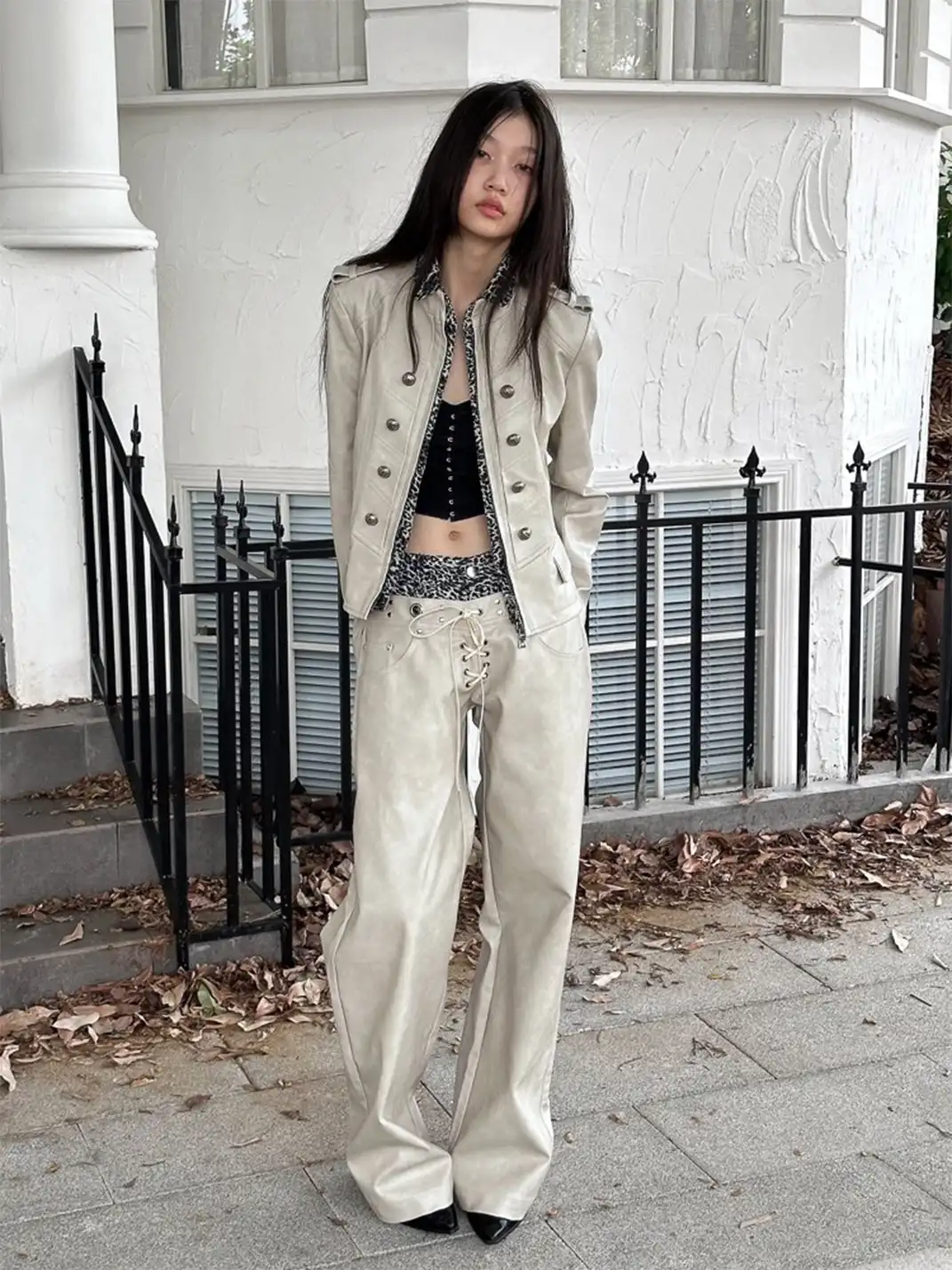 FULLTIDE | Leopard Print Leather Wide-Leg Pants