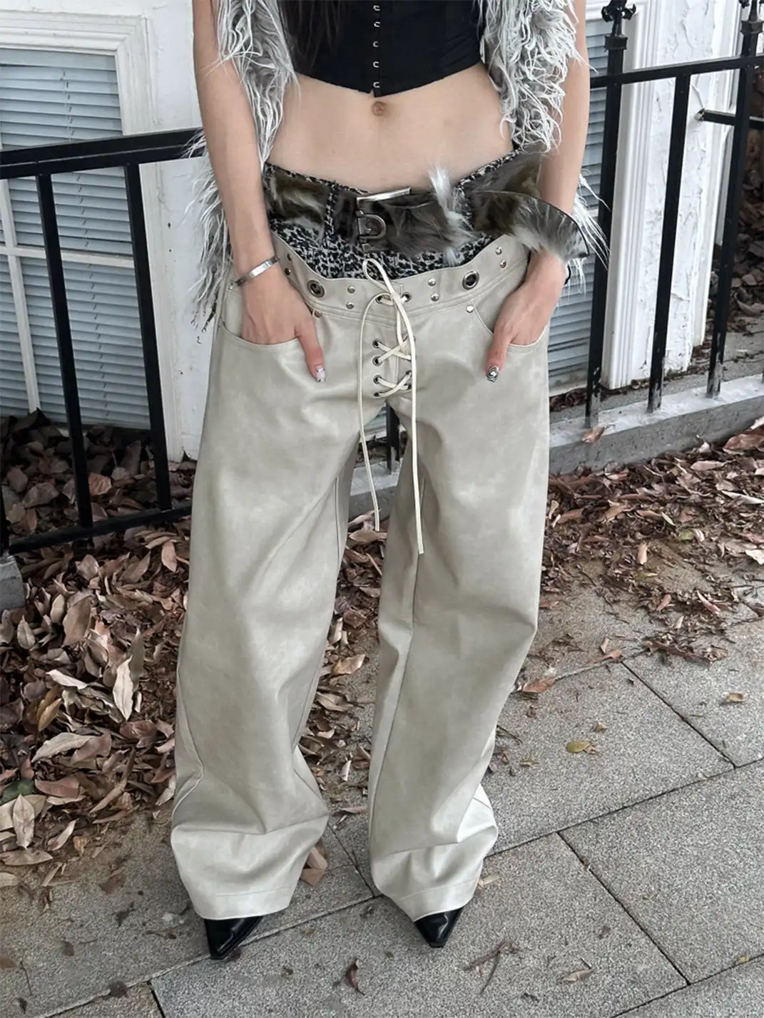 FULLTIDE | Leopard Print Leather Wide-Leg Pants