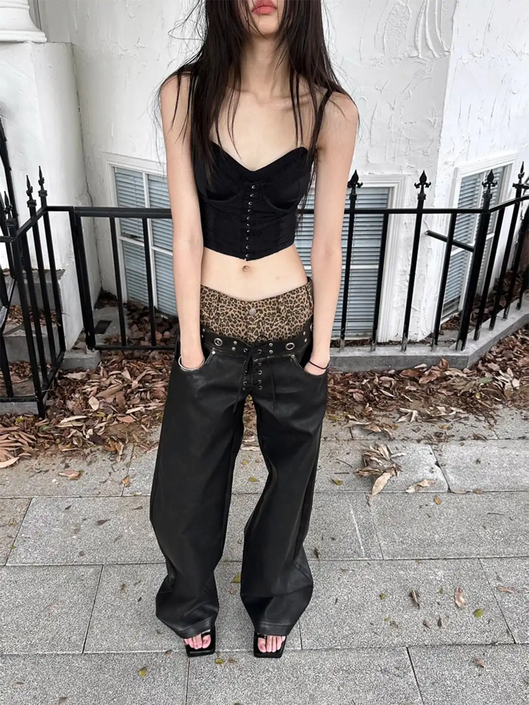 FULLTIDE | Leopard Print Leather Wide-Leg Pants