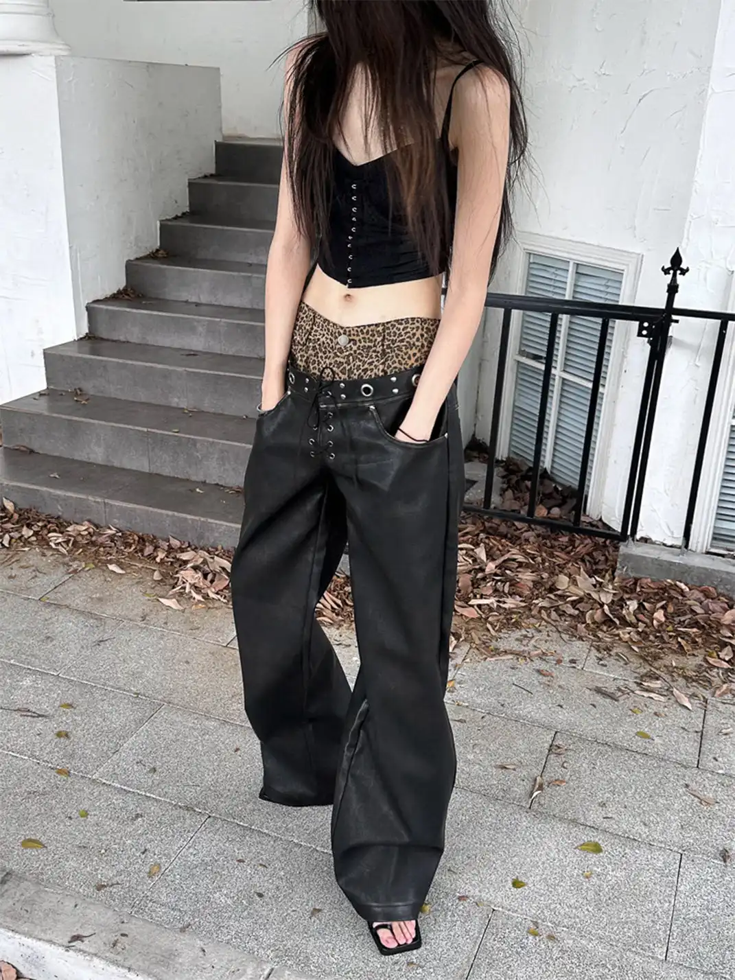 FULLTIDE | Leopard Print Leather Wide-Leg Pants