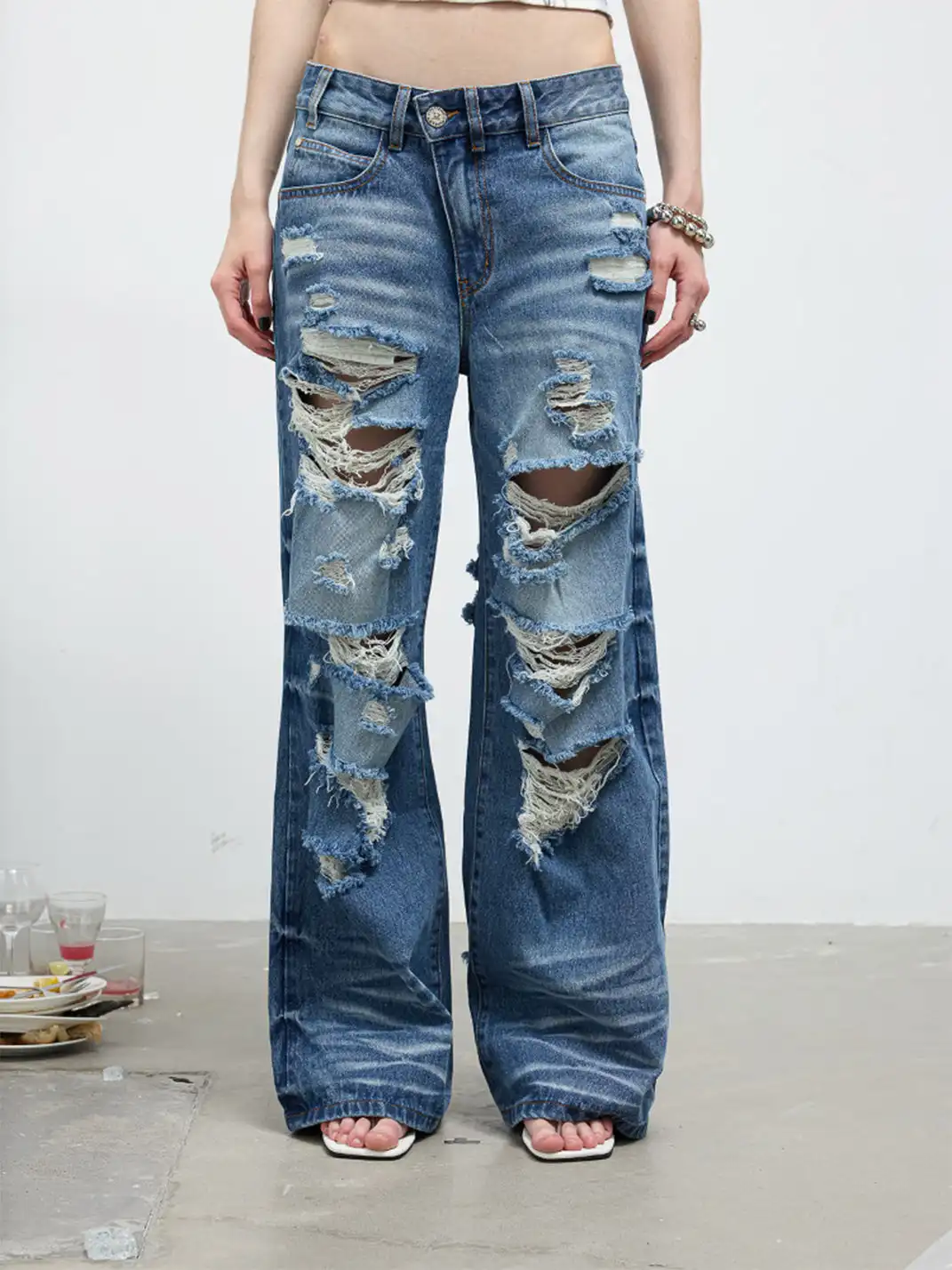 FULLTIDE | Ripped And Distressed Washed Jeans