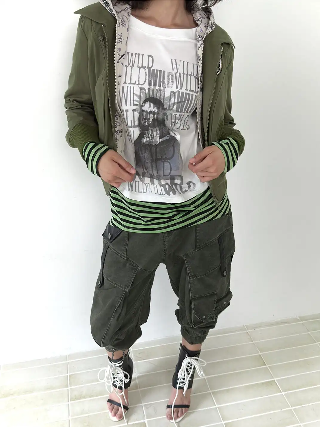 FULLTIDE | Parody Graffiti Faux Two-Piece Patchwork Long Sleeve