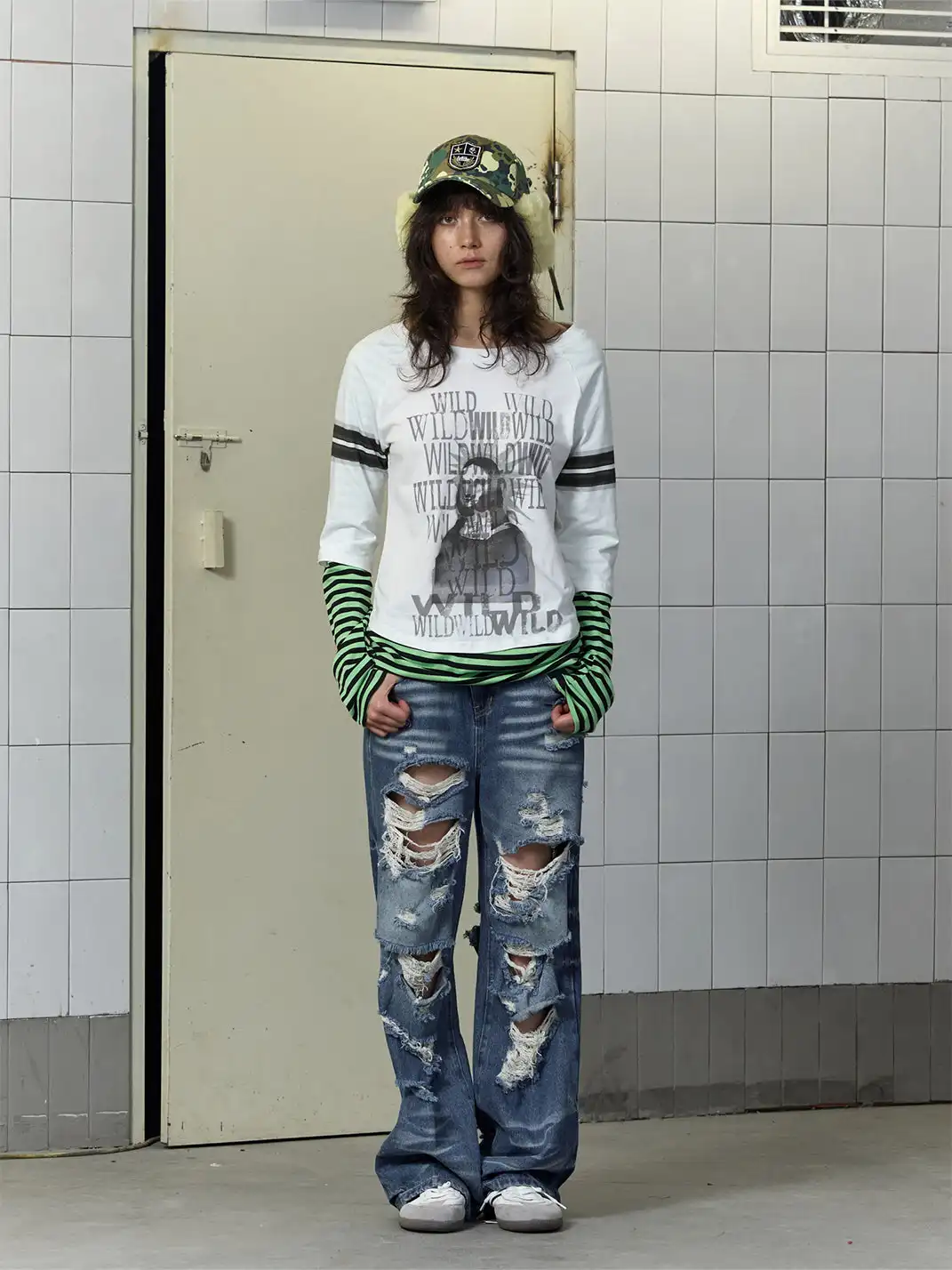 FULLTIDE | Parody Graffiti Faux Two-Piece Patchwork Long Sleeve