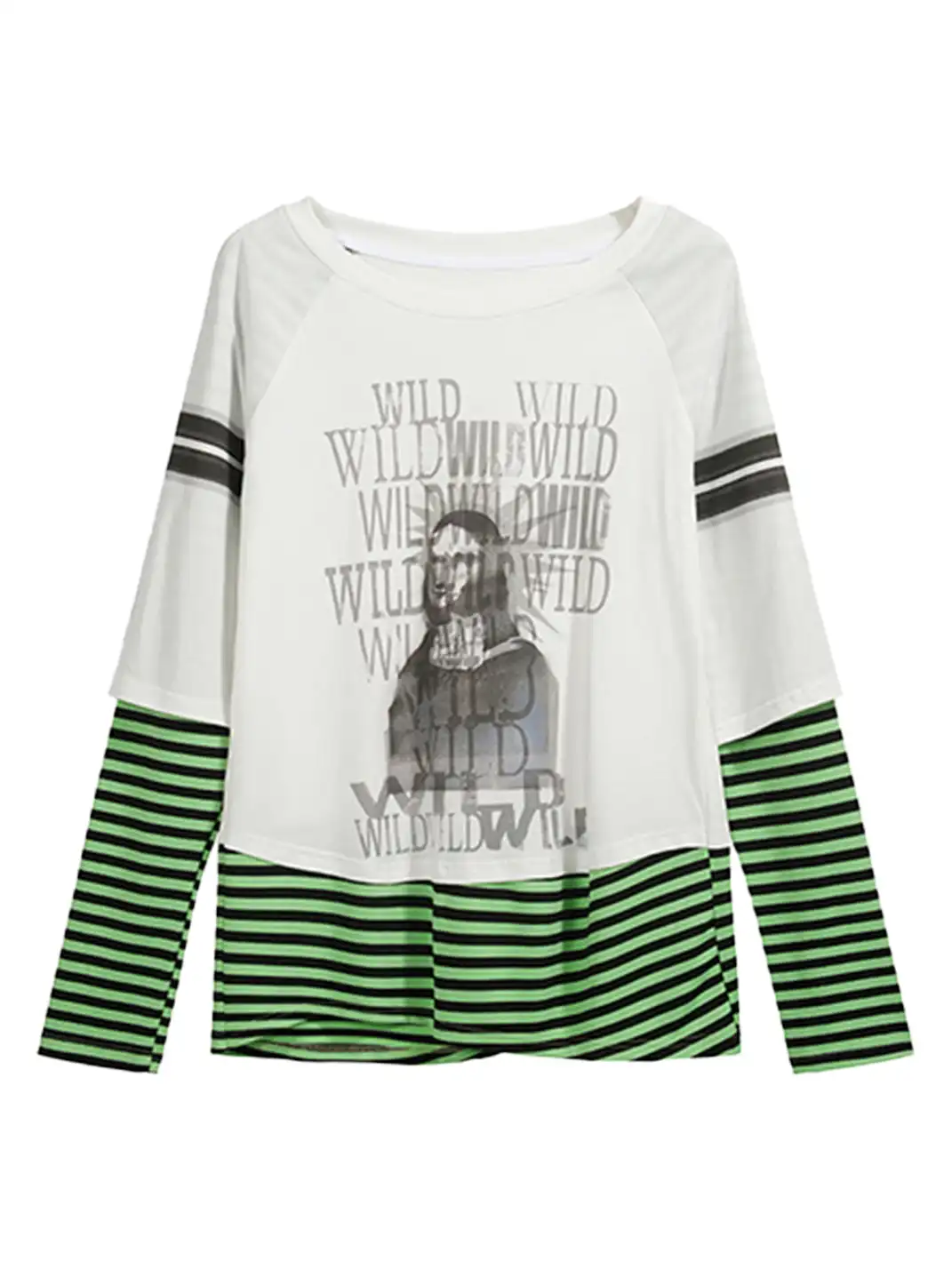 FULLTIDE | Parody Graffiti Faux Two-Piece Patchwork Long Sleeve