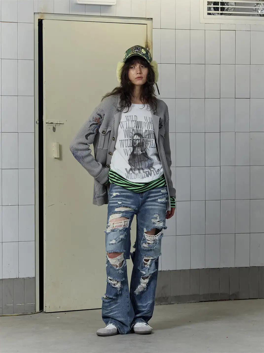 FULLTIDE | Parody Graffiti Faux Two-Piece Patchwork Long Sleeve